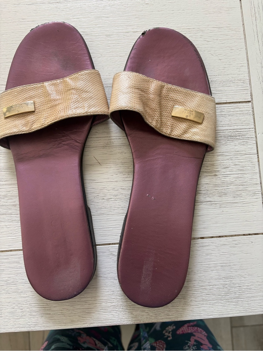 Women’s Gucci Slide Sandals in Soft Burgundy with Gold Strap